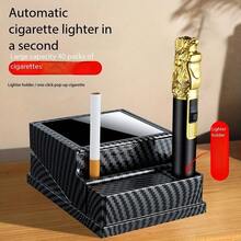 1pc New Design One-Button Automatic Pop-Up Cigarette Box - Black/Red Wood Grain/Carbon Fiber/Walnut Grain/Four Colors Available 40 Cigarettes Large Capacity - Modern And Simple Style ABS Material - Men's Cigarette Box Including Lighter Card Slot, Dad's Gift - This Portable Gift Box Is Very Suitable For Parties, Birthdays, Father's Day
