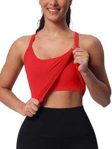 MathCat Workout Tank Tops For Women With Built In Bra, Sleeveless Gym Tops Seamless Racerback Athletic Yoga Shirts - 紅色 - 查看 1