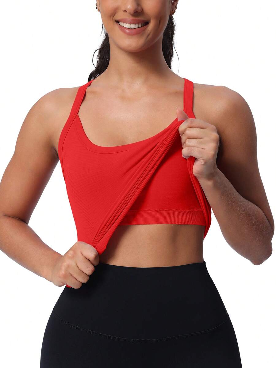 MathCat Workout Tank Tops For Women With Built In Bra, Sleeveless Gym Tops Seamless Racerback Athletic Yoga Shirts - 紅色 - 查看 1