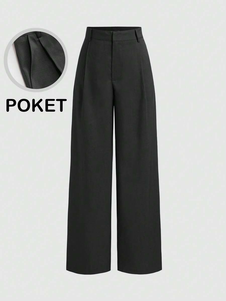 Vela Rue minimalistisches Design Jumpsuit mit Haken- und Reißverschluss, schmale einfarbige schwarze Weite Beine, schmeichelnde Silhouette, geeignet für alle Jahreszeiten