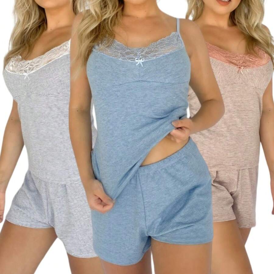 Kit With 3 Comfortable Cotton Pajamas Striped Without Pads Direct From The Factory - 彩色 - 查看 1