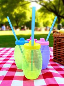 Barril Vitrolero de Plástico Dispensador Dulcero Exhibidor Fiestas Capacidad 500ml Colores Neón paquete 10 piezas Almacenaje Alimentos Dulces Bebidas Portátil Organización Eventos Colorido - Transparente - Ver 2