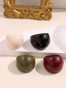 4pcs/Set Fashionable Unique Geometric Minimalist Resin Rings, Oversized Round Rings In Black, Red, Green, White For Women, Suitable For Daily Wear, Holidays And Parties - Multicolor - View 9