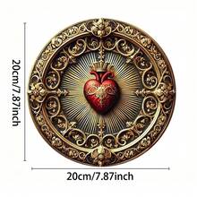 Vintage Sacred Heart Aluminum Wall Art - Golden Red Religious Decor, Home Office Spiritual Art - 彩色 - 查看 4