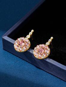 1 pereche de cercei rotunzi cu disc, în stil oriental, roz piersică radiantă, ambianță unică, design nou pentru Ziua Îndrăgostiților