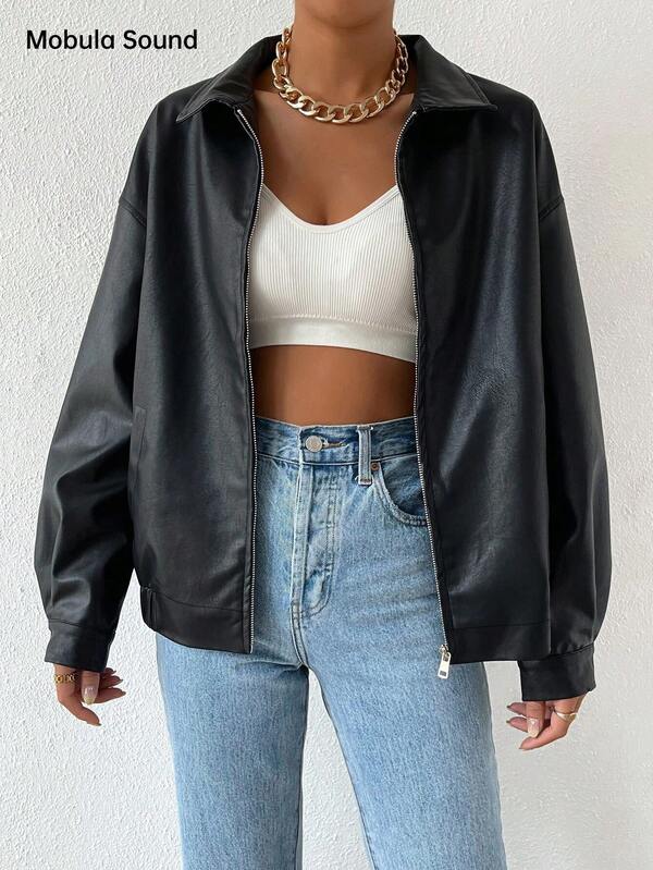 Mobula Sound Fashionable PU Leather Women's Jacket, Versatile For Spring/Summer, Suitable For Fashion Shows, Holidays, Daily Wear, Birthdays, Parties, Travel, Airport