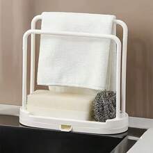 Space-Saving White Plastic Kitchen Sink Organizer - Multifunctional Towel And Sponge Tray With Drain Rack, Suitable For Stalls, Food Carts, Cafes, And Home Use, Sink Sponge Holder