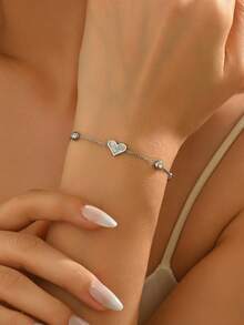 1 pieza Brazalete de acero inoxidable con forma de corazón y diamantes de imitación, caja de regalo de lujo, regalo de cumpleaños, accesorio de joyería ligero y versátil para mujeres