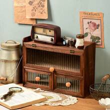 1pc Elegant Wooden Vintage Cabinet Featuring Glass Door Panel And Drawer For Stylish Cosmetics And Miscellaneous Storage, Perfect For Valentine's Day Gifts, Home Decor, And Organizing Essentials For The Festive Season, Ideal For Christmas, Thanksgiving, And New Year Celebrations - Coffee Brown - View 10