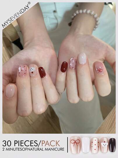 30 Peças de Unhas Postiças Quadradas/Unhas Postiças Curtas Misturadas e Combinadas com Estampa de Filhote de Cachorro em Desenho Animado para Meninas Doces e Quentes/Unhas Postiças Acrílicas Adequadas para Reuniões, Festivais, Halloween e Uso Diário, Acompanha 1 Peça de Cola de Gelatina e 1 Lixa