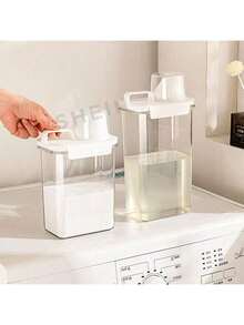 1 pièce Boîte de rangement pour la lessive multifonctionnelle en acrylique transparent, distributeur de détergent avec tasse de mesure, corps de conteneur transparent, conception à double joint, large ouverture pour un remplissage facile, bocal de rangement pratique pour la maison - Blanc - Voir 5