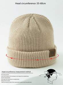 2 件男士皮革贴片南瓜针织帽，柔软、时尚、温暖，适合户外休闲穿着，适合秋冬季秋季装饰 - 黑色+卡其色 - 查看 4