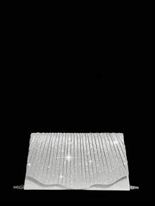 Rhinestone Jewelry Bling Necklace Earrings Bracelets Set For Luxury Envelope Clutch Bag For Party, Romantic Wedding, Spring/Summer Chain Shoulder Bag, Bride Bag, Formal Prom Clutch, Elegant Evening Dress Bag - Silver - View 4