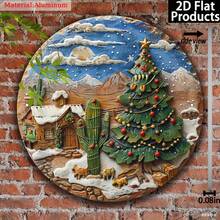 2D Flat, 1pc Vintage Southwestern Christmas Tree Decor Plaque - Heavy Duty Iron Metal Wall Art, With Snowhouse, Cactus, Desert Landscape - Southwestern Winter Scene - 20x20cm Round Indoor/Outdoor Holiday Decoration, Suitable For Home, Office, Porch - No Wiring Needed - Pre-Drilled Holes, Easy To Hang - Perfect Housewarming, Wedding, Birthday Gift - Southwestern Christmas Decor Sign, Christmas Iron Sign Plaque With Random Hole Style