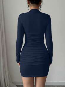 Red Elegant Sexy Sweetheart Neck Long Sleeve Ruffle Fitted Mini Party Dress, Suitable For Dates, Romantic, Fashion, Valentine's Day, Hottie, Spring New Women's Clothing - Royal Blue - View 2