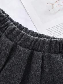 2pcs Girls Winter Outfit, Gray Tweed Long Sleeve Single-Breasted Pocket Jacket And Pleated Skirt Set - Grey - View 7