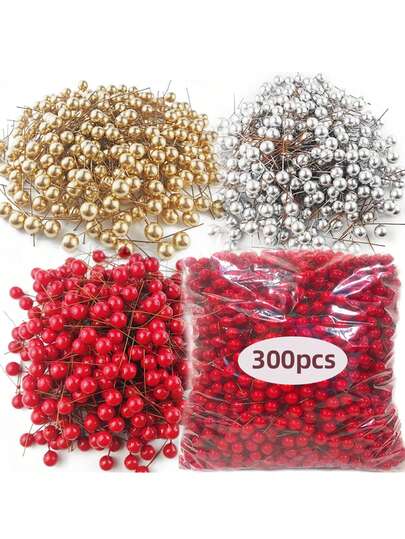 50~300 قطعة من التوت الاصطناعي الأحمر 10/12 مم، سداة الكرز الزائفة لاستخدامها في إكليل الزهور والديكور والهدايا والحرف اليدوية لعيد الميلاد وزينة المنزل والغرفة في فصل الشتاء