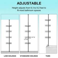 Adjustable Shower Caddy Corner For Bathroom, 4-Tier Rustproof Bathroom Organizer Shelves With Tension Pole, Floor Standing Bath Rack For Bathtub Shampoo Storag, Black - Black - View 2