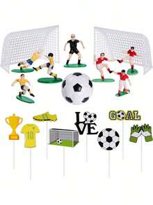 18 piezas o 8 piezas Decoraciones para pastel de fútbol, Decoraciones para cupcakes de fútbol, Personajes de jugadores de fútbol para fiesta de cumpleaños de fútbol, fiesta deportiva, fiesta con tema de fútbol/soccer para hombres (Problemas de artesanía, el teñido de personajes es normal, no compre si le molesta)