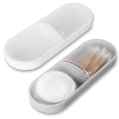 1pc Travel Cotton Swab Box, Plastic Container Dispenser, Portable Cotton Swab & Makeup Pad Storage Box, Hair Tie Container, Small Portable Cotton Swab & Bead Storage Container With Lid