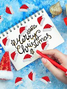 1roll- Red Christmas Santa Hat Stickers With Glittering Adhesive Waterproof Decoration For Holiday Cards, Gifts, Party Decorations, Christmas Accessories - Multicolor - View 10