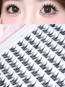 100pcs/Pack Glue-Free Removable Individual Eyelash Clusters, C 0.07 Natural Makeup Effect, DIY Eyelash Extension, False Eyelashes, Natural Cluster, Cosplay Eyelashes, 10 Rows Wearing, Glue-Free Eyelash, Natural Lengthening False Eyelash Clusters, Women Eye Makeup, Party, Club, Makeup Tools - 黑色 - 查看 2