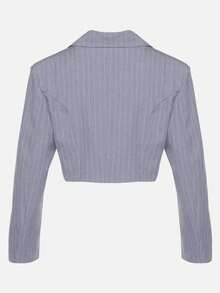 Veste courte croisée avec rayures délicates - Bleu azur - Voir 7