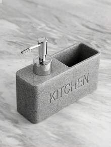 多功能皂液器，带海绵架的台面乳液瓶，浴室液体皂液器，实用水槽可再填充空瓶，浴室配件 9.47 盎司树脂厨房和浴室皂液器，内置清洁刷和储物盒 - 不含邻苯二甲酸盐，独立式设计，无需电力即可清洁餐具、台面和手 - 黑色 - 查看 3