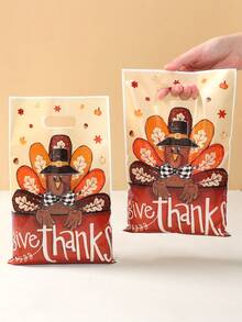 50pcs Thanksgiving Gift Bags Handbag, Autumn Harvest Turkey Plastic Bags, Gift Packaging Bags, Happy Thanksgiving Decorations, Thanksgiving Party Supplies, Harvest Festival Party Gift Wrapping Supplies, Thanksgiving Family Gathering Gift Decorations, Fall Outdoor Decorations, Kitchen Packaging Supplies, Fall Party Small Gift Bags, Party Favors