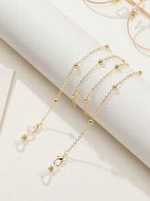 1 件极简波西米亚风格金属串珠眼镜链，防滑眼镜架，适合女性日常佩戴和眼镜装饰（珠子数量和长度随机，橡胶圈可拆卸） - 金色 - 查看 4