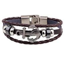 Wish Fashion Anchor Leather Bracelet European And American Handwoven Multi-Layer Men's Hand Rope Retro Bracelet - Brown - View 12