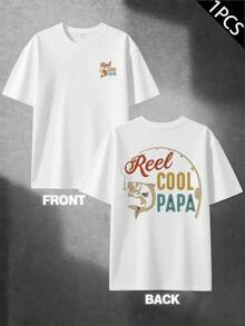 T-shirt Fishing Reel Cool Papa , T-shirt da uomo con stampa fronte-retro, alla moda, casual, girocollo, in cotone 220 g/m2 (1 pezzo)