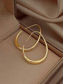 MONALLY 18K Gold Plated Charming Oval Earrings, Minimalist Exaggerated Design, Women's Stainless Steel Jewelry, Suitable For Wedding, Engagement, Promise, Bride, Eternal, Anniversary, Women, Valentine's Day, Daily Occasions, All Seasons, Romantic Holiday Gift - Yellow Gold - View 6