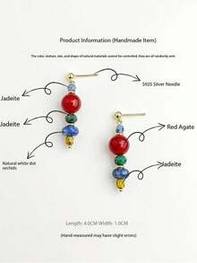 1 pereche de cercei în stil boem, cercei cu pandantiv din argint 925 original, lucrați manual, cercei cu ciucuri din piatră naturală și agat chinezesc, stil retro, potriviți pentru purtarea zilnică a femeilor, cadou surpriză pentru iubită