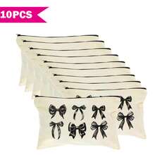 1/5/10/20pcs Cute Bow Pattern Canvas Zipper Bags Set, Y2K Style Bow Decor Jewelry Organizer Bags, Travel Cosmetic Bag, Pencil Case, Party Gift Bag Set, Toiletry Bag, Multipurpose Organizer Pouch Autumn University Essentials Travel Essentials For Holiday Vacation Travel Bag For Women Makeup Bag Makeup Organizer Make Up Bag - Beige - View 20