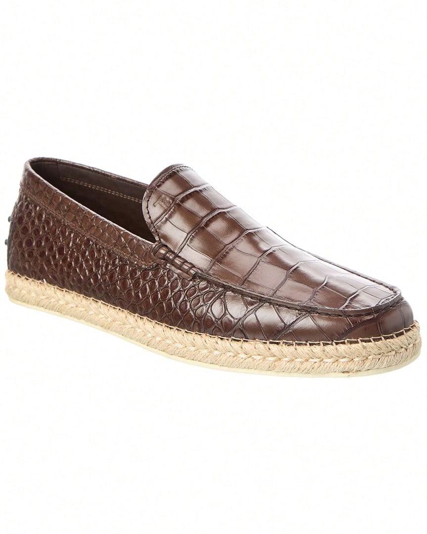 TOD's Croc-Embossed Leather Loafer - Brown - View 1