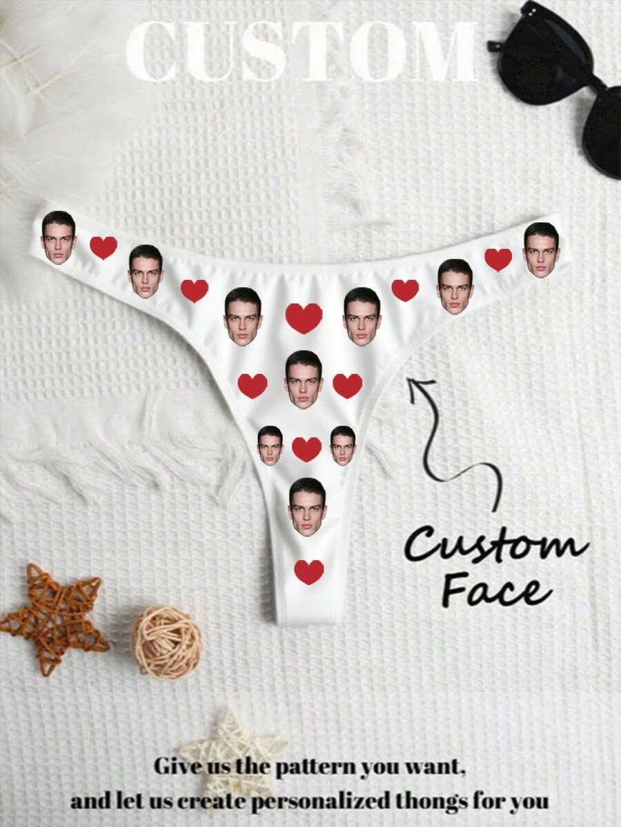 Custom Face Thong, Custom Photo Thong, Personalized Face Thong, Personalized Face Underwear, Custom Face Underwear, Custom Photo Thong, Women's Custom Thong, Bridal Custom Thong, Custom Wedding Gift, Bridal Underwear, Anniversary Gift, Valentine's Day Gift, Birthday Gift - White - View 1