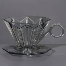1 pieza Taza de filtro de café hecha a mano, octagonal de diamante, mango anti-escaldadura, material PCTG reforzado, alta transparencia, embudo de taza de filtro de café, ranura de desviación cónica triangular, olla de compartir ajustada, durable, resistente a caídas y fácil de limpiar, utensilios de café profesionales simples y de alta calidad