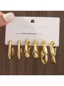 3对/9对新款ABS树脂&CCB金色夸张C型水滴个性时尚耳环套装 - 新二 - 查看 12