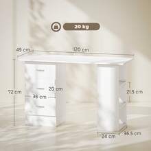 HOMCOM Computer Desk, Writing Table, PC Workstation With 3 Storage Shelves And Drawers, Silver Handle, For Home Office, White - White - View 3