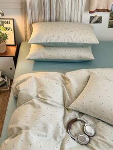 3pcs 100% Polyester Vintage Striped Heart Print Duvet Cover Set, 2 Pillow Shams + 1 Duvet Cover (No Bed Sheet) - Multicolor - View 4