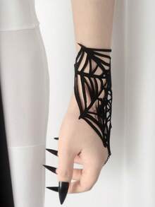 Halloween Gothic Spider Web Hand Harness With Ring - Punk Black Lace Hand Jewelry For Women Cosplay Costume Accessory - Black - View 3