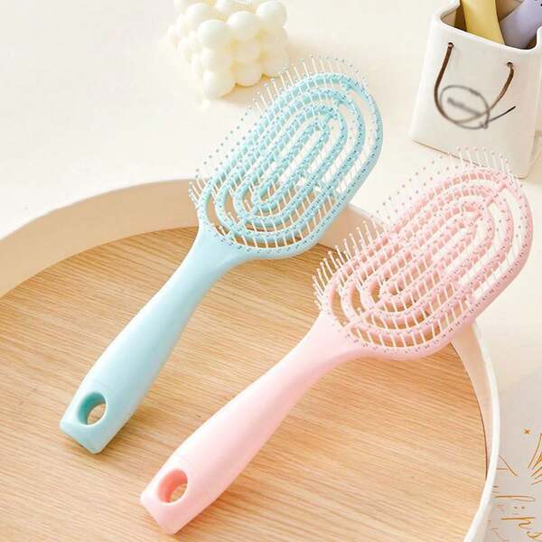 1 pieza Peine largo y hueco de color rosa para mujer, peine de alta calidad para peinar el cabello, antiestático para uso en seco/húmedo, herramienta de cepillado para cabello esponjoso, kit de peinado, para peluquería, salón de belleza y artículos esenciales de viaje