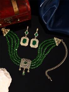 1 套手工摩洛哥风格珠宝套装 - 项链和耳环，镶嵌水钻，适合新娘、婚礼、派对、节日 - 彩色 - 查看 16