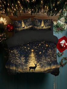 Bộ chăn ga gối in kỹ thuật số họa tiết cây thông Noel, quà tặng, bông tuyết, hươu, ông già Noel, mềm mại và thoải mái, thích hợp cho phòng ngủ, phòng khách, phòng trò chơi, khách sạn, ký túc xá trường học - Nhiều màu - Xem 5