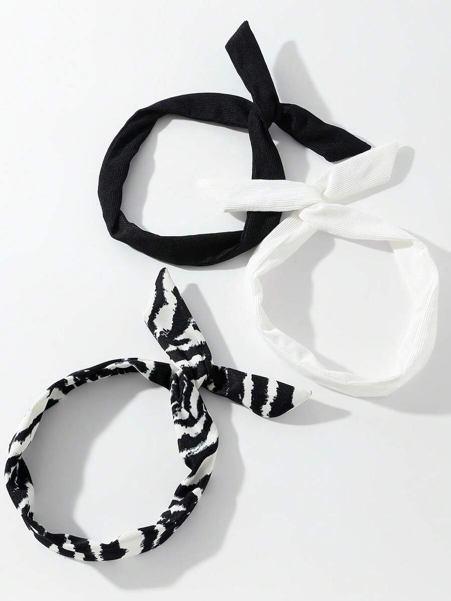 3 件套女士时尚休闲百搭纯色和斑马纹扭纹头带配饰女士围巾秋季发带运动发饰秋季女士头巾瑜伽吸汗带健身发带跑步冬季度假装女士 - 彩色 - 查看 1