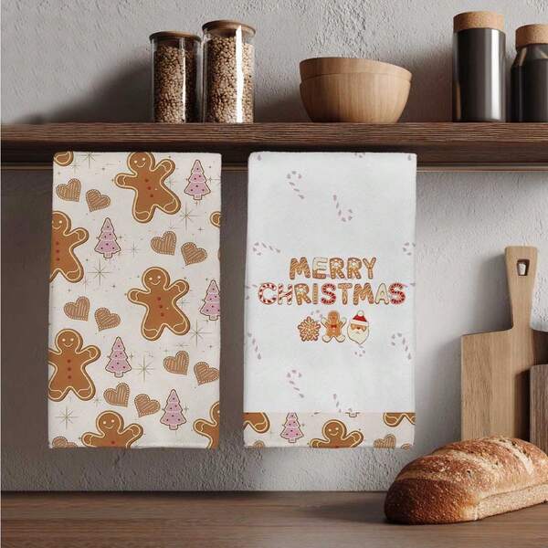 MEMNUN 2pcs Christmas Gingerbread Man & Pink Christmas Tree Santa Claus Heart Merry Christmas Printed Kitchen Towels, Dish Towels, Hand Towels, Dish Cloths, 15.75*23.62in(40*60cm) Super Soft Absorbent Microfiber Modern Cleaning Cloths, Christmas Decor, Home Decor, Kitchen Decor, Cooking Baking Tea Towels, Dish Rags, Kitchen Accessories, Machine Washable, Suitable For Restaurant, Kitchen, Christmas Holiday Decoration And Gifts, All Season