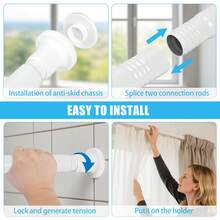 1/2pcs Black No-Drill Adjustable Length Curtain Rod, Shower Curtain Rod - Minimalist Iron Extendable Curtain Rod, Suitable For Kitchen, Bathroom, Wardrobe, Shoe Rack - Black - View 12