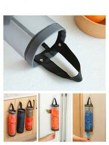 1/3 piezas Soporte de pared para bolsas de basura de cocina, organizador de almacenamiento, dispensador de bolsas de plástico, caja de almacenamiento, bolsa de almacenamiento montada en la pared con ganchos, accesorios de almacenamiento de cocina - Negro - Ver 4