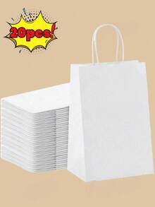 20 pezzi Sacchetti di carta kraft pura bianca, sacchetti della spesa in carta kraft, sacchetti regalo in carta kraft, sacchetti regalo per compleanni, sacchetti con manici, adatti per piccole imprese, shopping, al dettaglio, feste, merci, regali (sacchetti regalo stagionali per Natale, Ognissanti, Ritorno a Scuola) - Bianco - Visualizzare 1
